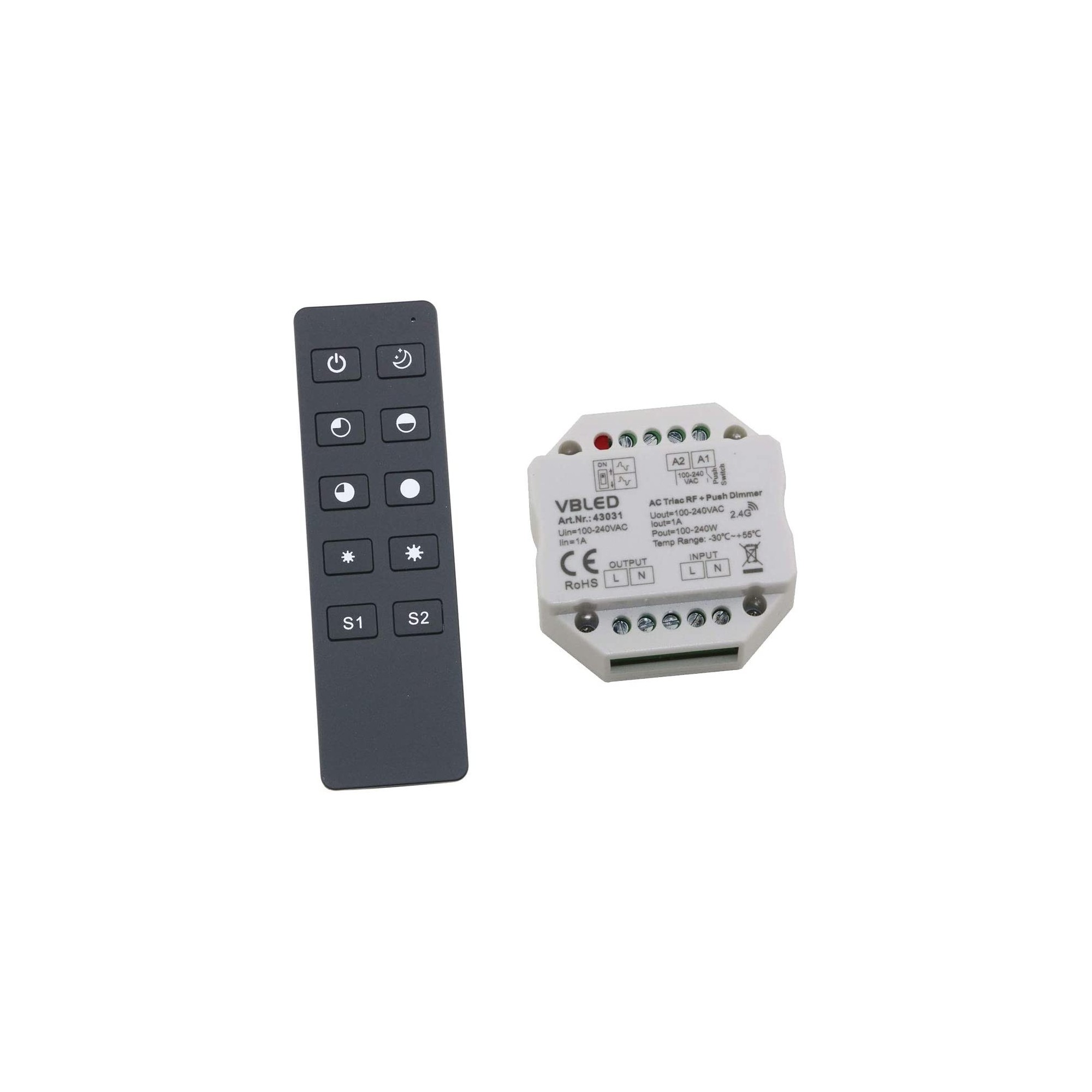 2.4G RF 230V AC LED Dimmer Systeem 1 Kanaal Afstandsbediening met Dimmer 2.4G RF 230V AC LED Dimmer Systeem 1 Kanaal Afstandsbediening met Dimmer