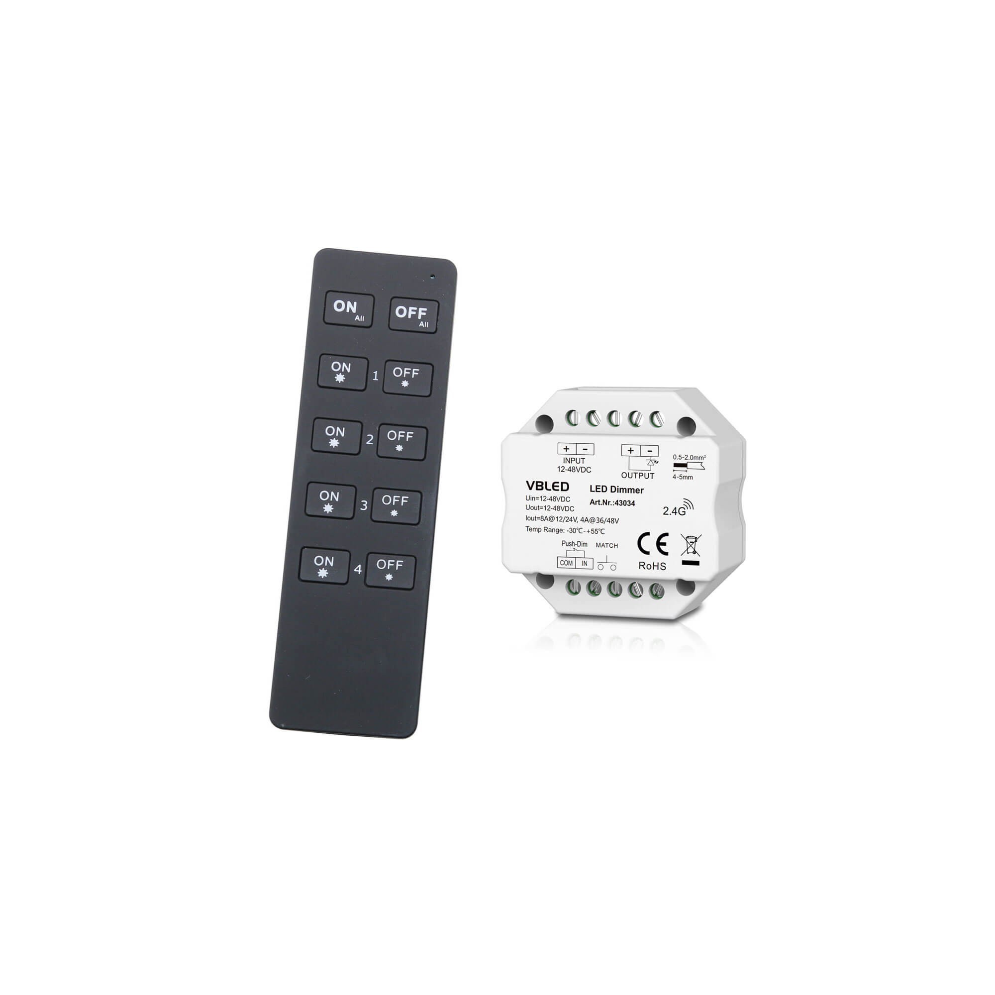 VBLED "INATUS" SET - Dimmer 12-48V DC incl 4-channel remote control VBLED "INATUS" SET - Dimmer 12-48V DC incl 4-channel remote control