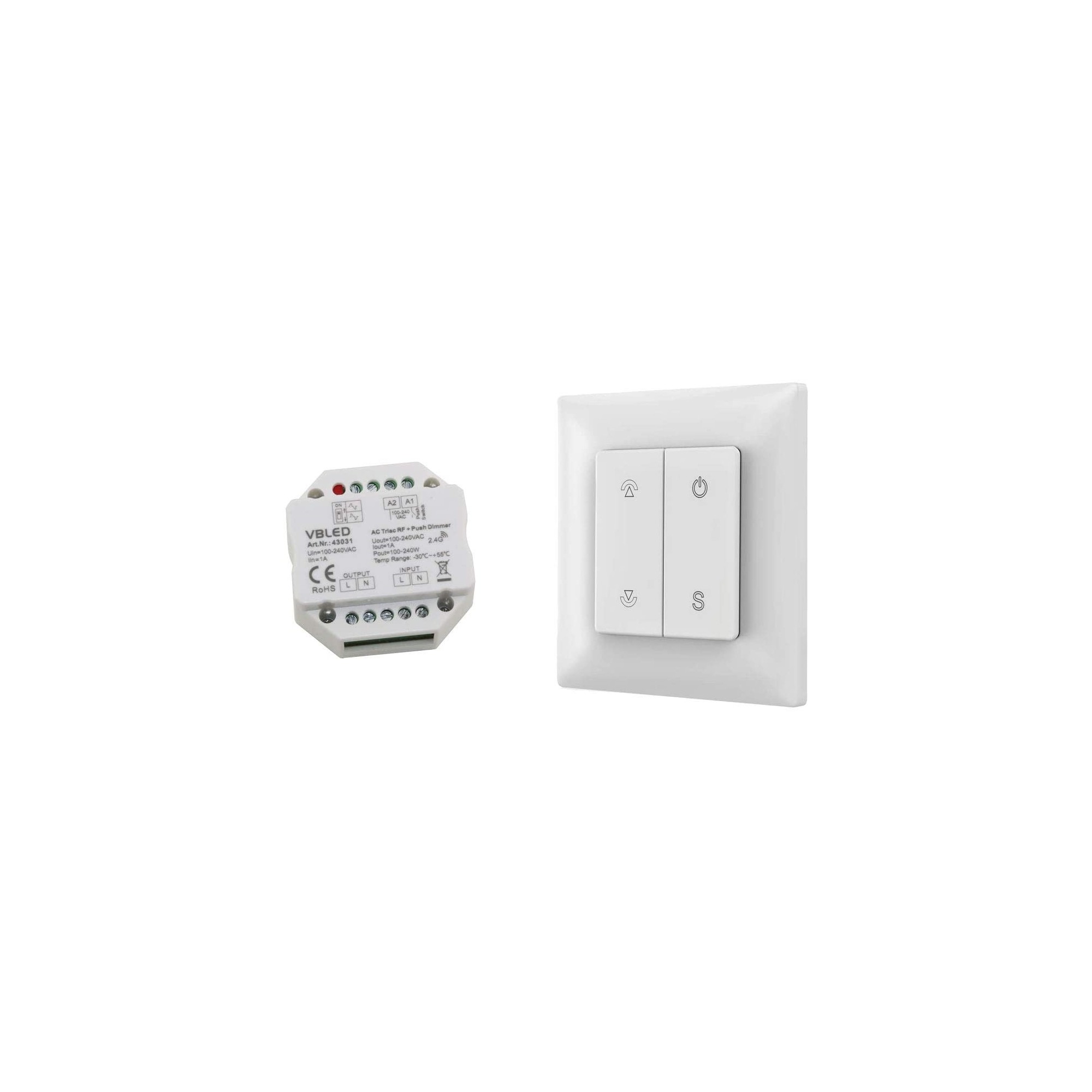 "Inatus" RF lichtschakelaar wandafstandsbediening KIT incl. dimmer - 230V - Max 1A "Inatus" RF lichtschakelaar wandafstandsbediening KIT incl. dimmer - 230V - Max 1A