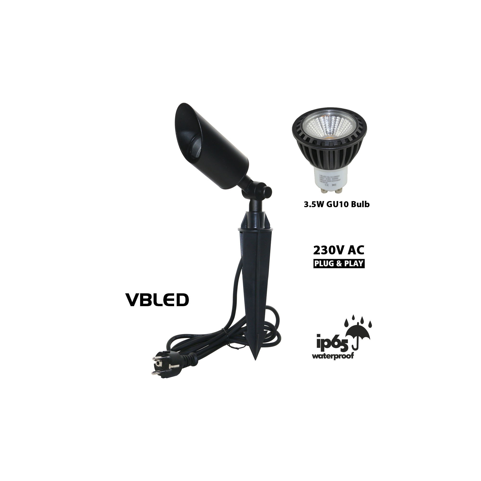Foco LED de jardín con bombilla LED GU10 de 3,5 W Negro Foco LED de jardín con bombilla LED GU10 de 3,5 W Negro