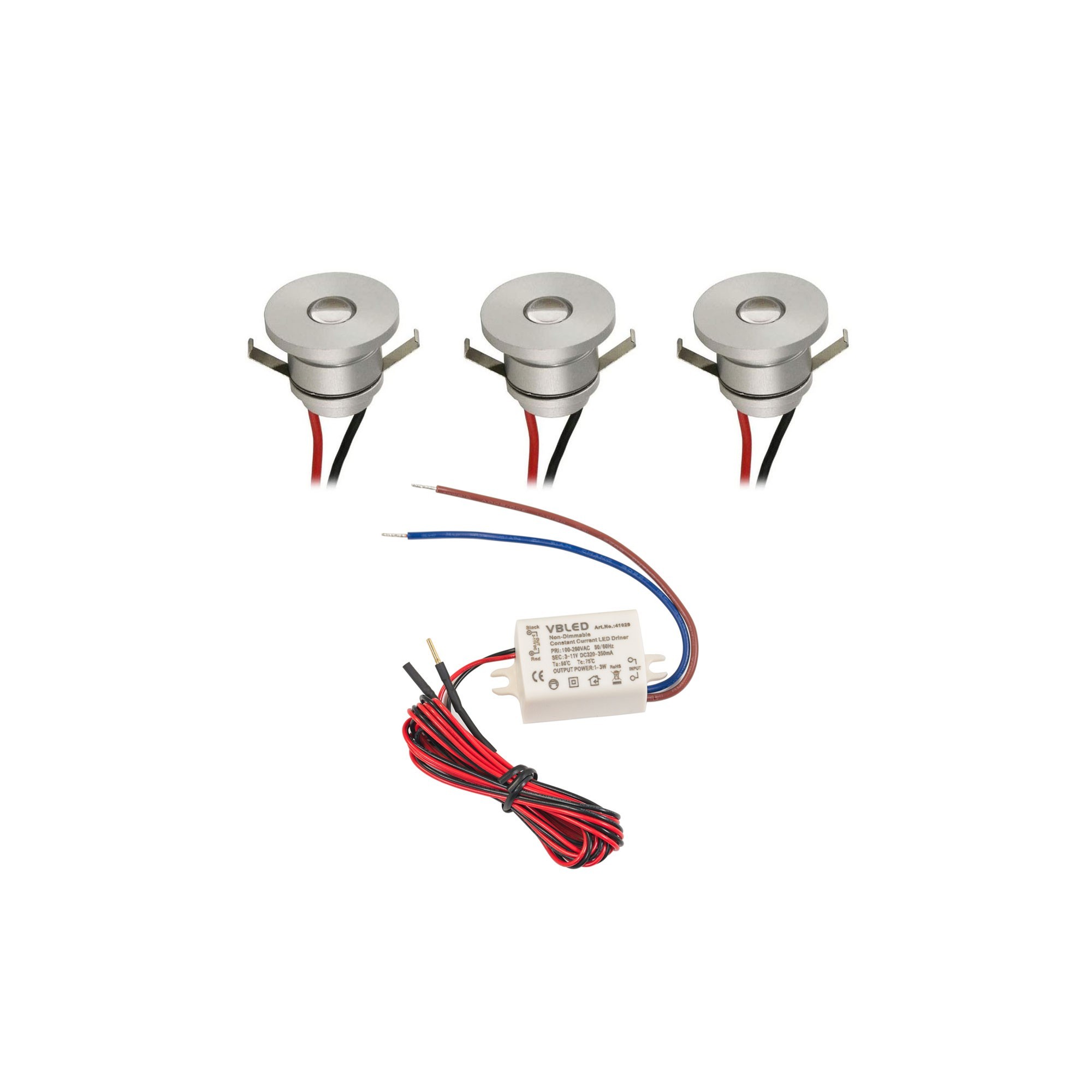 LED Aluminium Mini Inbouwspot Plafondlamp 1W Spot Set van 3 LED Aluminium Mini Inbouwspot Plafondlamp 1W Spot Set van 3