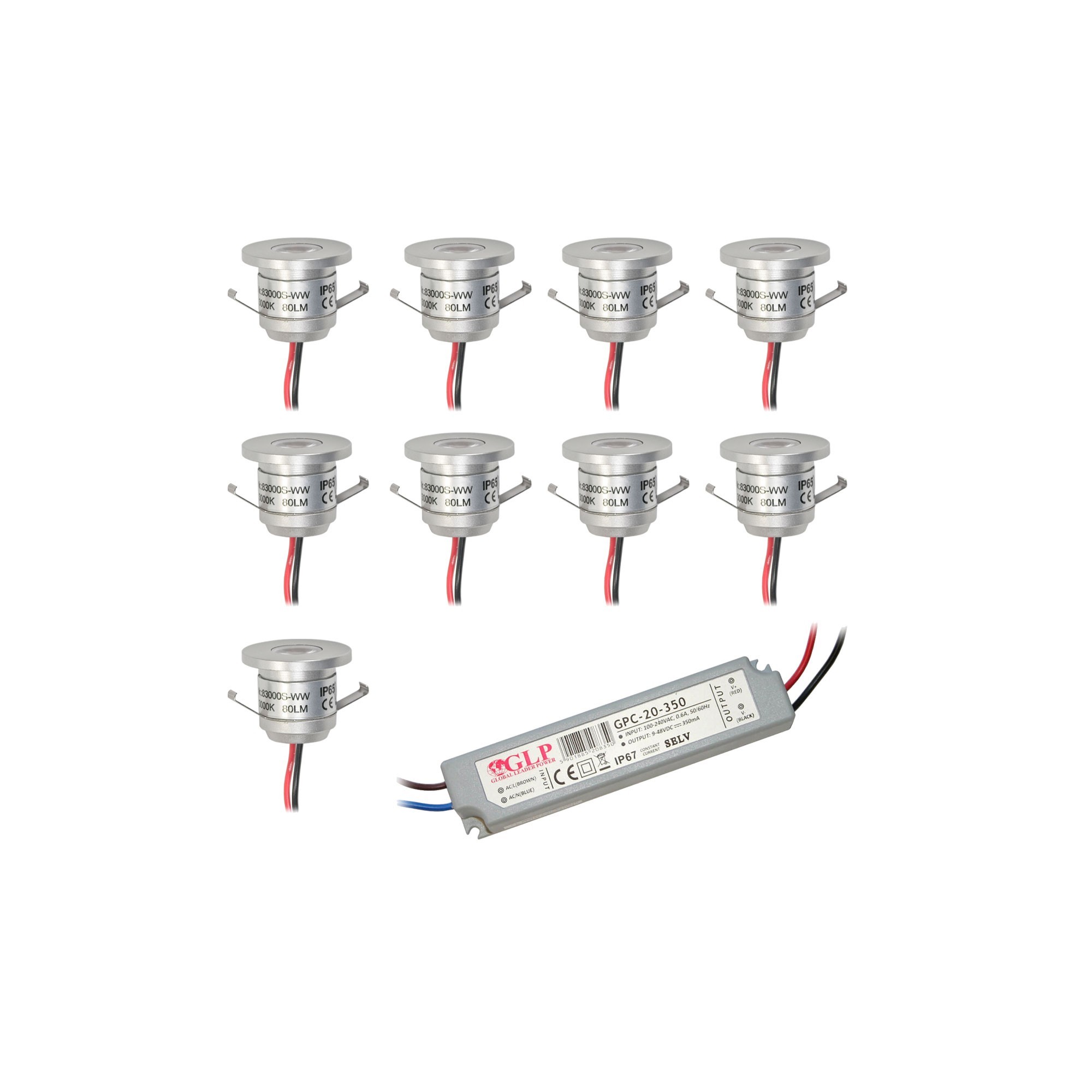 Mini foco empotrable de aluminio LED IP65 protegido contra el agua - (set de 9) Mini foco empotrable de aluminio LED IP65 protegido contra el agua - (set de 9)
