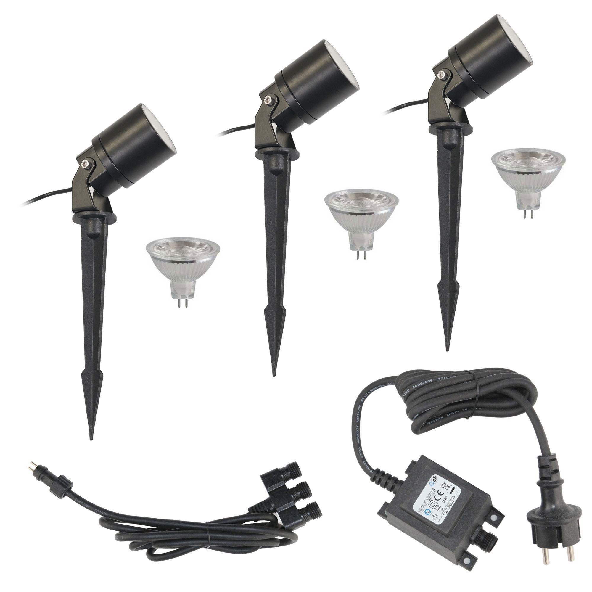 SET van 3 "Werios" tuinspots 12V AC met MR16 LED lamp 5W 3000K SET van 3 "Werios" tuinspots 12V AC met MR16 LED lamp 5W 3000K
