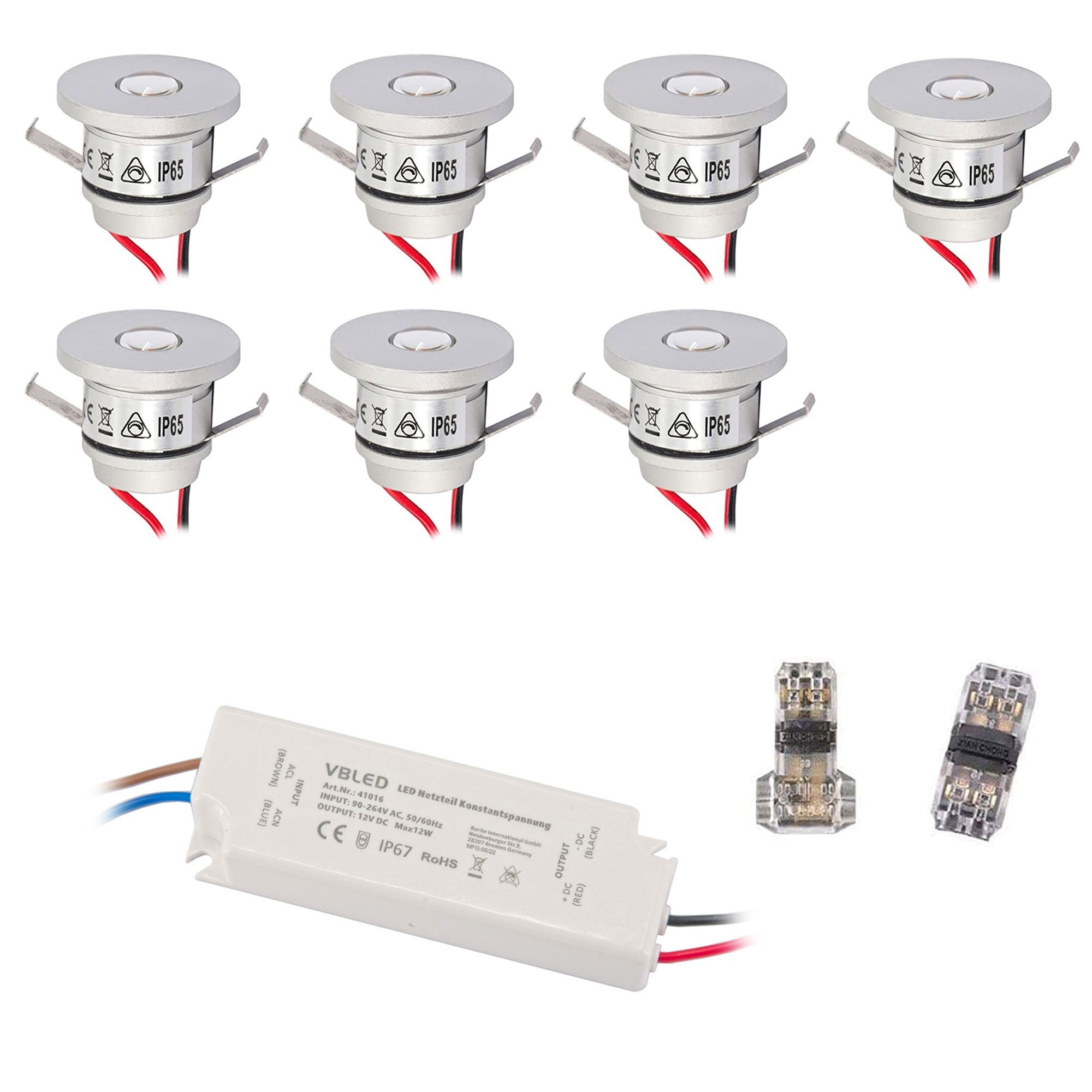 Set de 7 Mini Spot encastrés 1W IP65 Blanc Chaud Incluant Transformateur LED 12W 12V DC Set de 7 Mini Spot encastrés 1W IP65 Blanc Chaud Incluant Transformateur LED 12W 12V DC