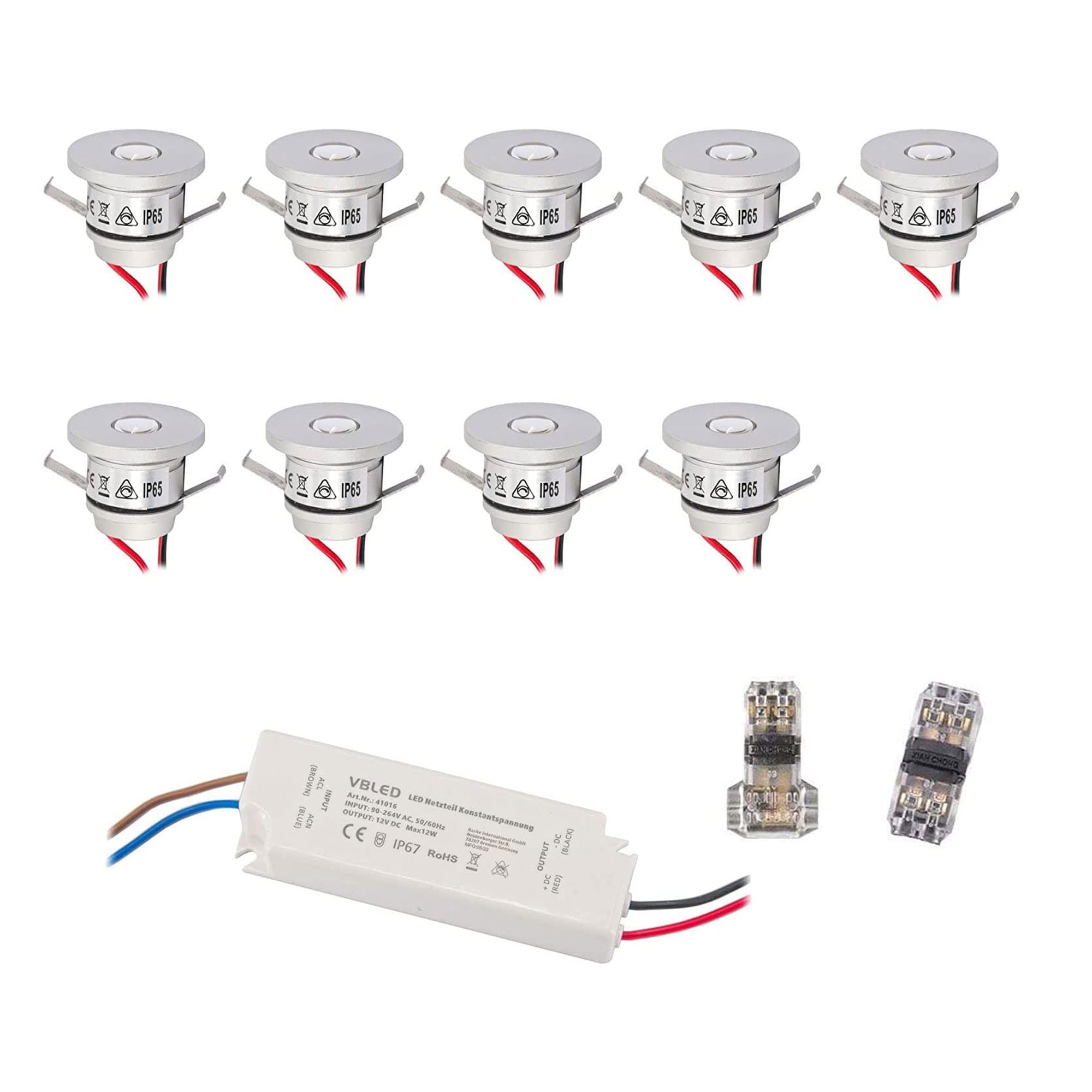 Juego de 9 Mini Focos Empotrables de 1W IP65 Blanco Cálido Incl.Transformador LED 12W 12V DC Juego de 9 Mini Focos Empotrables de 1W IP65 Blanco Cálido Incl.Transformador LED 12W 12V DC