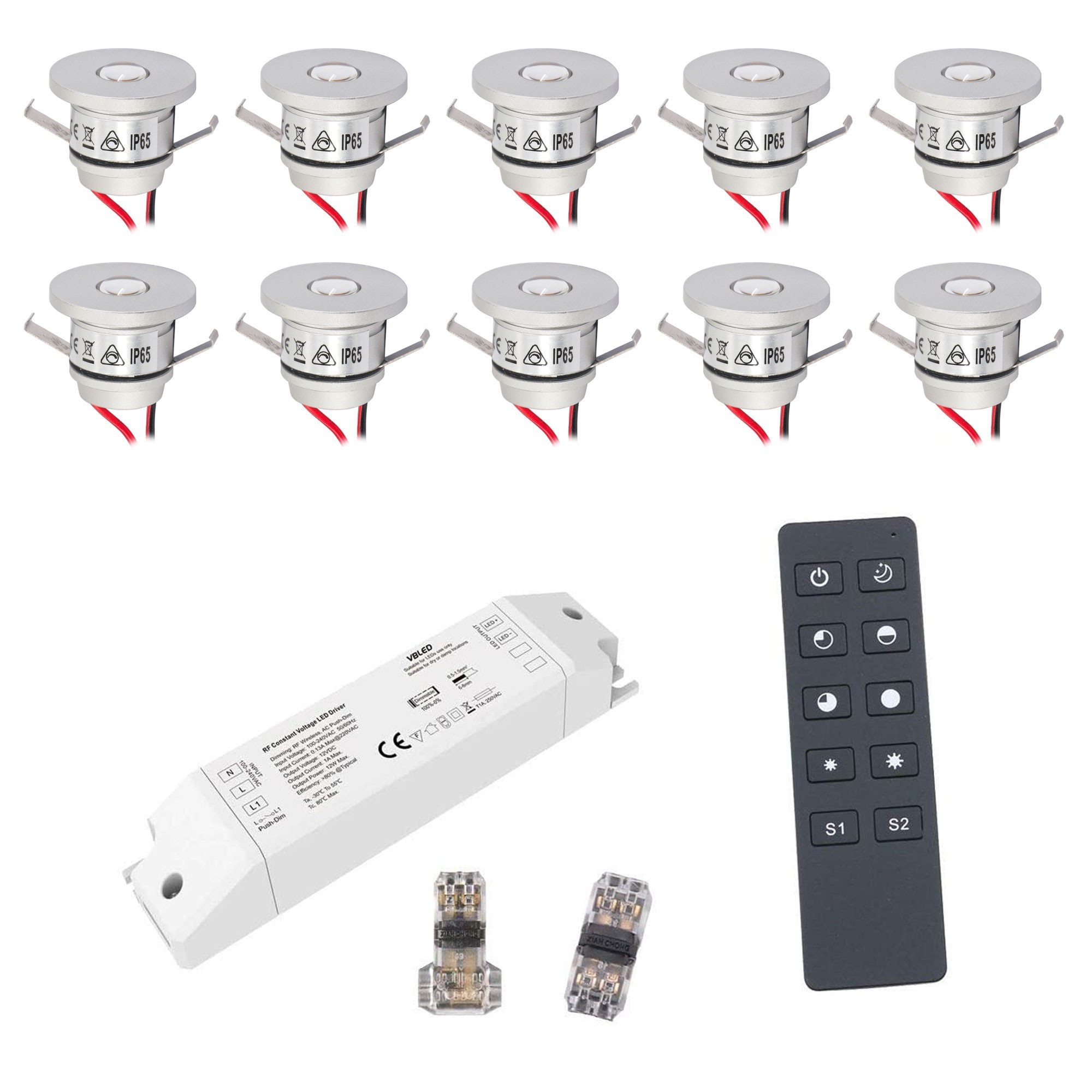 Basic radio set of 10 1W mini recessed spotlights incl. remote control and 12W LED radio transformer Basic radio set of 10 1W mini recessed spotlights incl. remote control and 12W LED radio transformer