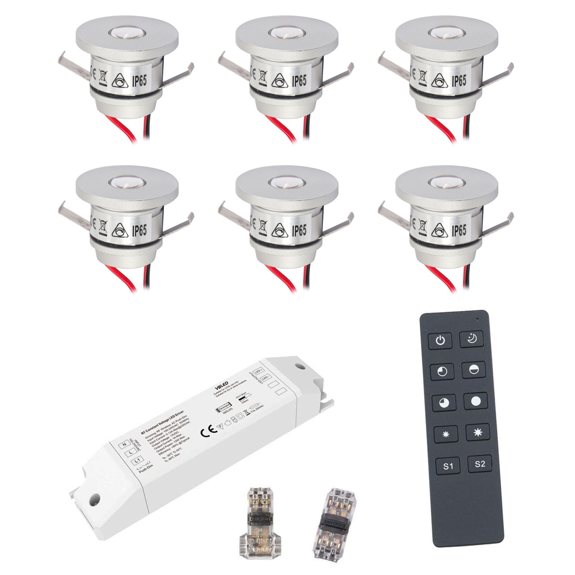 6-er Set 1W LED Aluminium Mini Einbaustrahler warmweiß mit RF Funk Netzteil 12VDC 6-er Set 1W LED Aluminium Mini Einbaustrahler warmweiß mit RF Funk Netzteil 12VDC
