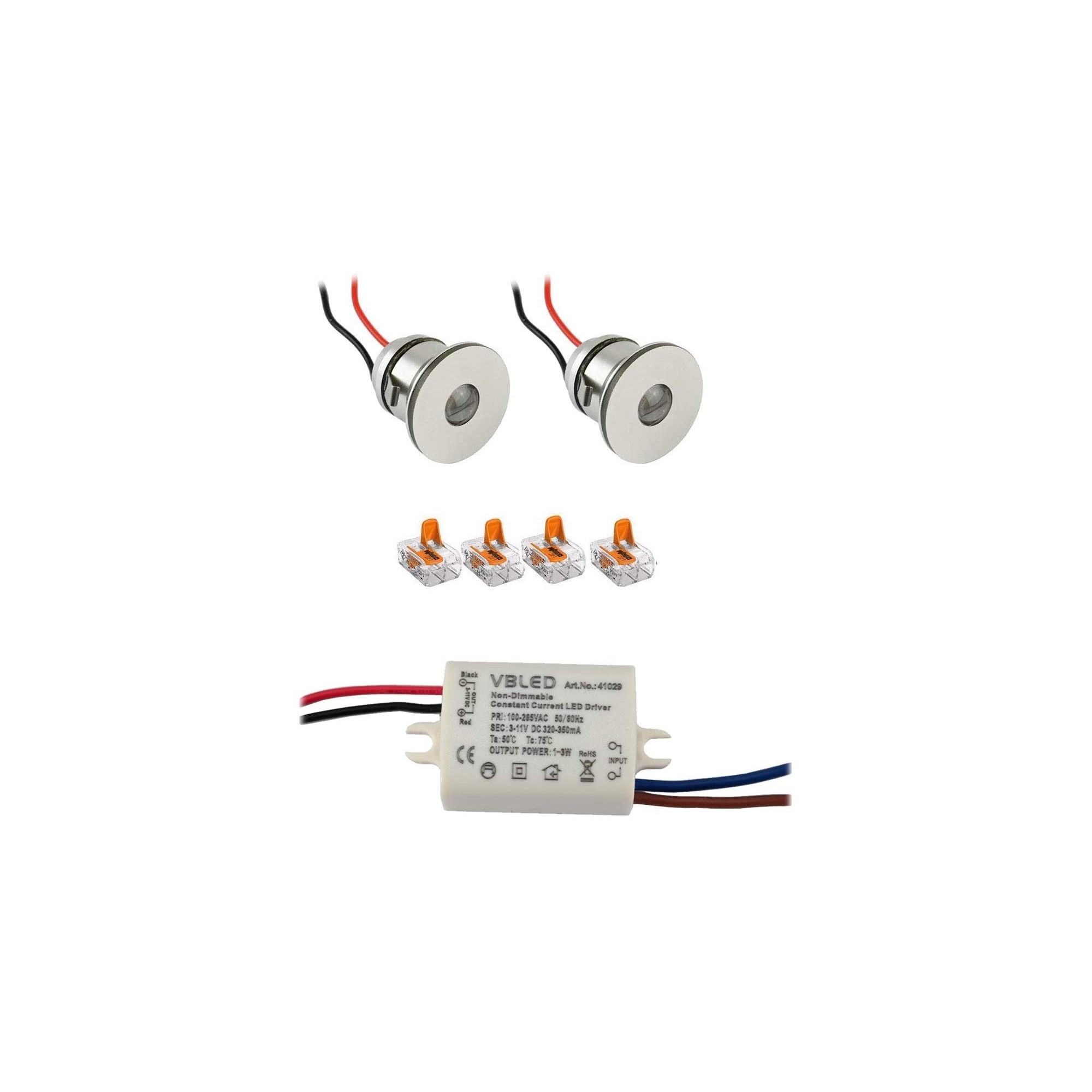 2er-Set 1W Mini LED Einbauspot Einbaustrahler mit Netzteil 2er-Set 1W Mini LED Einbauspot Einbaustrahler mit Netzteil