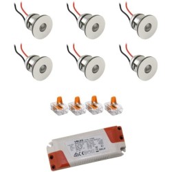 Juego de 6 focos empotrables Mini LED de 1W blanco cálido con fuente de alimentación Juego de 6 focos empotrables Mini LED de 1W blanco cálido con fuente de alimentación