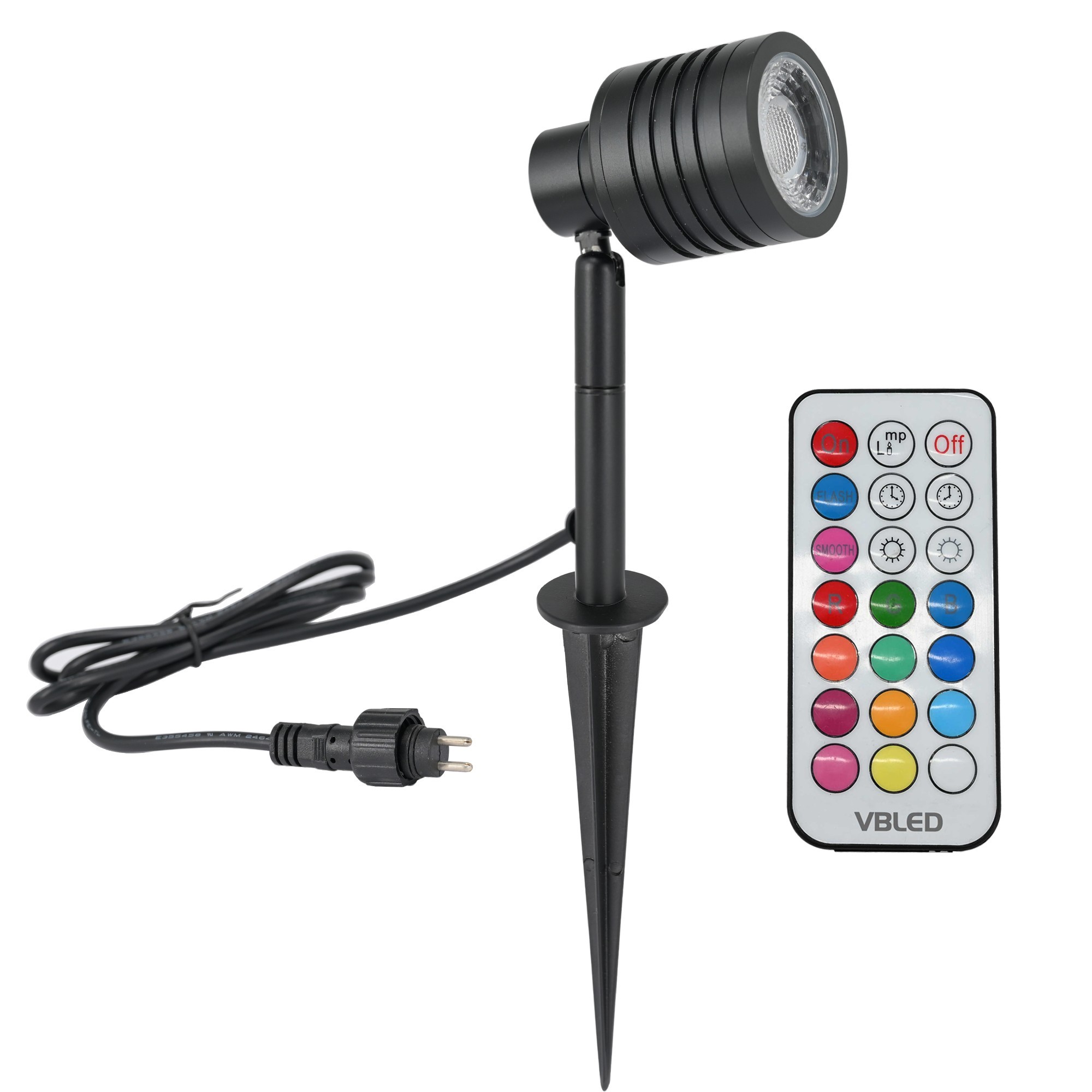 Garden floodlight with replaceable RGBW bulb 9W Black 12V AC/DC and IR remote control Garden floodlight with replaceable RGBW bulb 9W Black 12V AC/DC and IR remote control