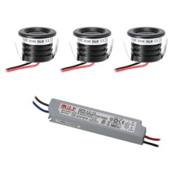 3 KIT "VISUM" 1W Inbouw Mini Spot IP65 Warm Wit Incl. IP67 LED Transformator