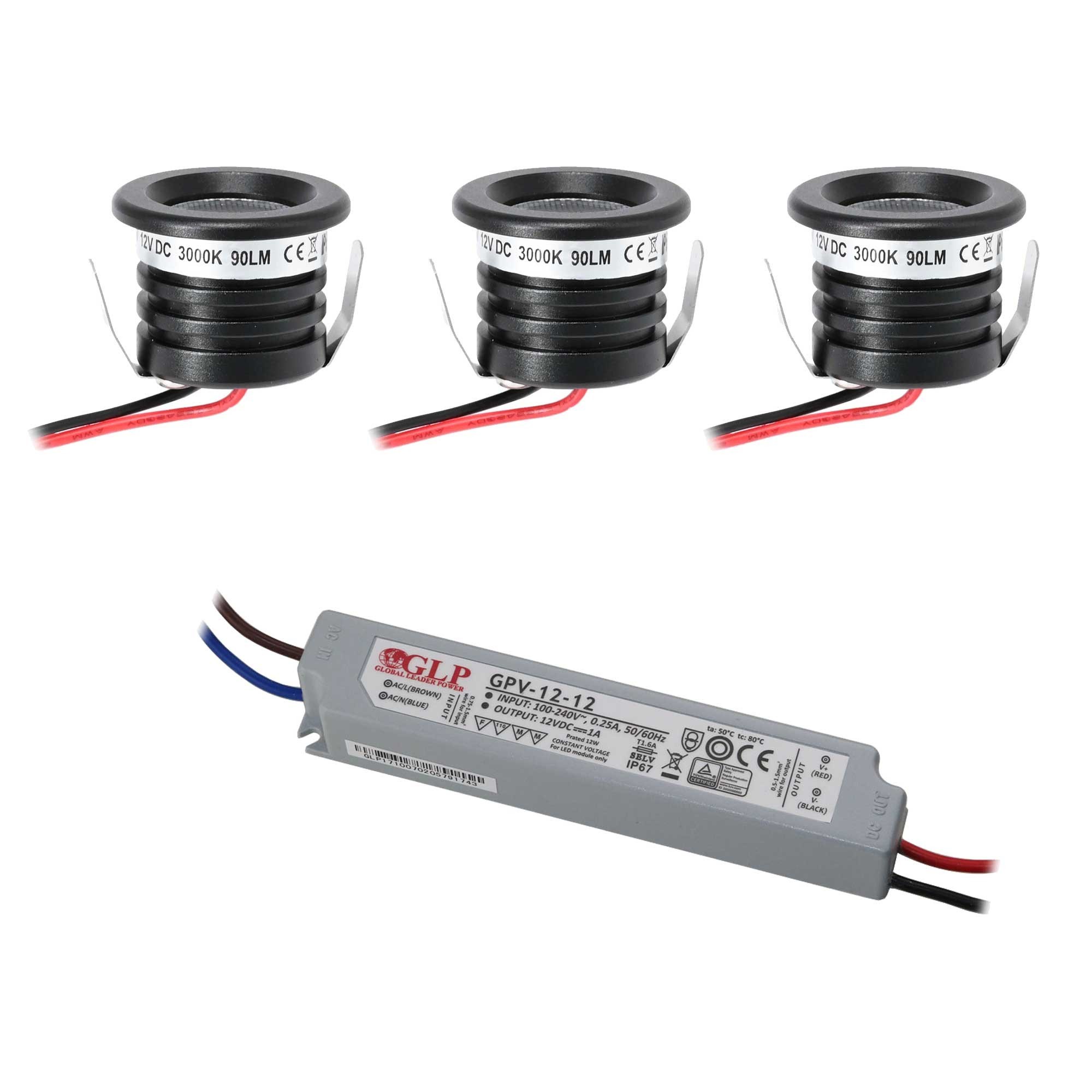 3 KIT "VISUM" 1W Mini Spot da incasso IP65 Bianco caldo Incl. trasformatore LED IP67 3 KIT "VISUM" 1W Mini Spot da incasso IP65 Bianco caldo Incl. trasformatore LED IP67