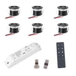 6 KIT "VISUM" mini foco empotrable de aluminio LED 1W blanco cálido con alimentación por radiofrecuencia 12VDC