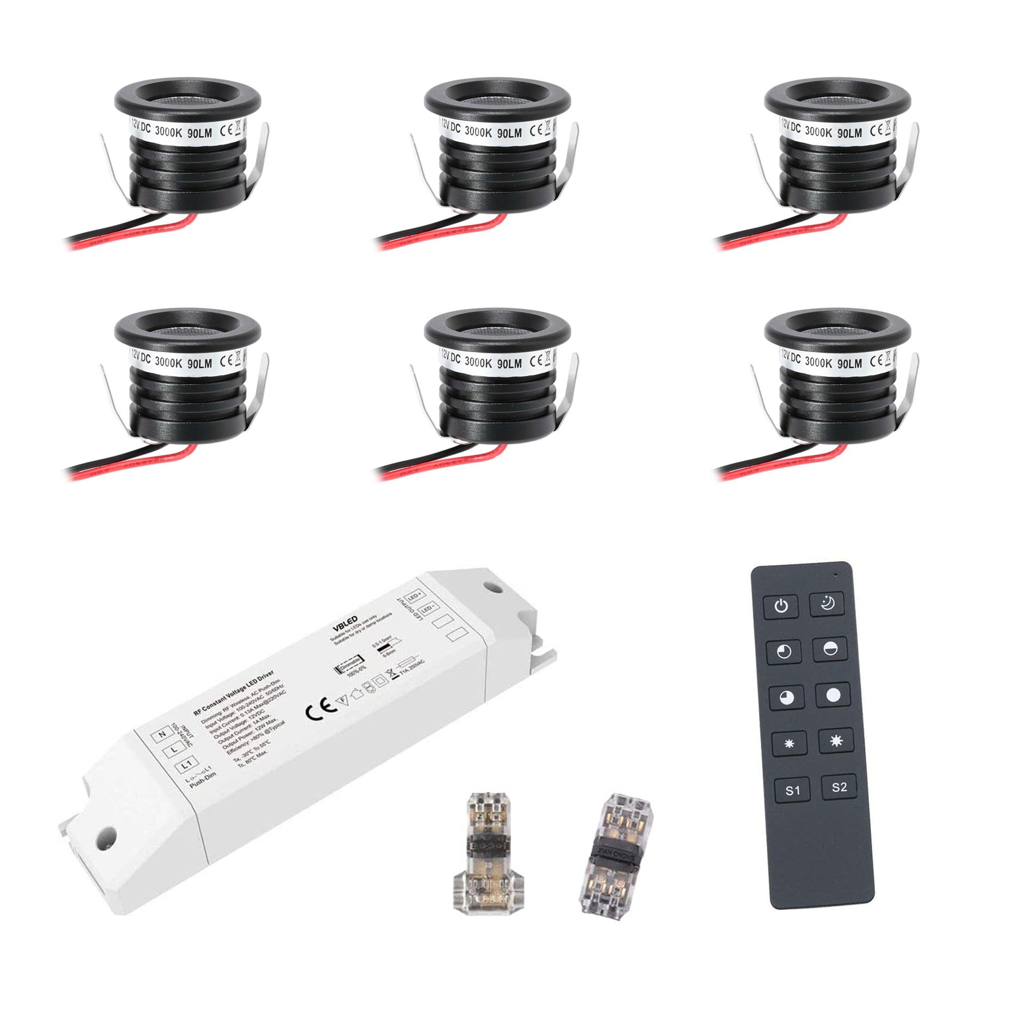 6-er KIT "VISUM" 1W LED Aluminium Mini Einbaustrahler warmweiß mit RF Funk Netzteil 12VDC 6-er KIT "VISUM" 1W LED Aluminium Mini Einbaustrahler warmweiß mit RF Funk Netzteil 12VDC