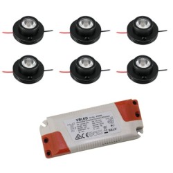KIT di 6 - Faretti da superficie a LED da 1W "CYLINDRO" spot da soffitto nero 3V 350 3000K KIT di 6 - Faretti da superficie a LED da 1W "CYLINDRO" spot da soffitto nero 3V 350 3000K