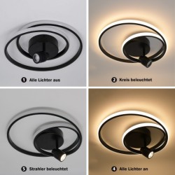 LED ceiling light "Doculus" 2-flame 35W RGBW, round, aluminium/black with IR remote control LED ceiling light "Doculus" 2-flame 35W RGBW, round, aluminium/black with IR remote control