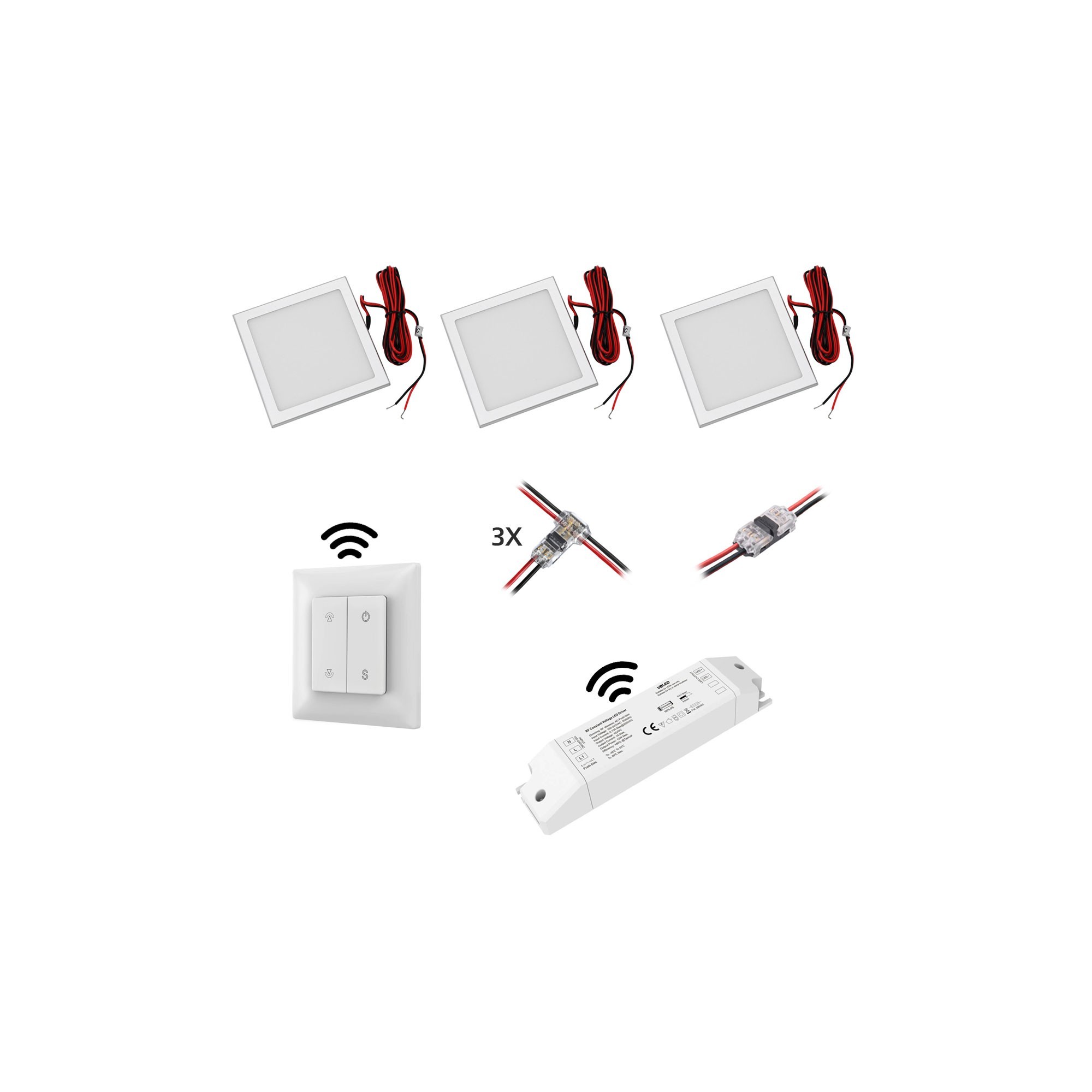 Set of 3 LED Panel mini ultra flat 3.5W 3000K with radio LED power supply and remote control Set of 3 LED Panel mini ultra flat 3.5W 3000K with radio LED power supply and remote control