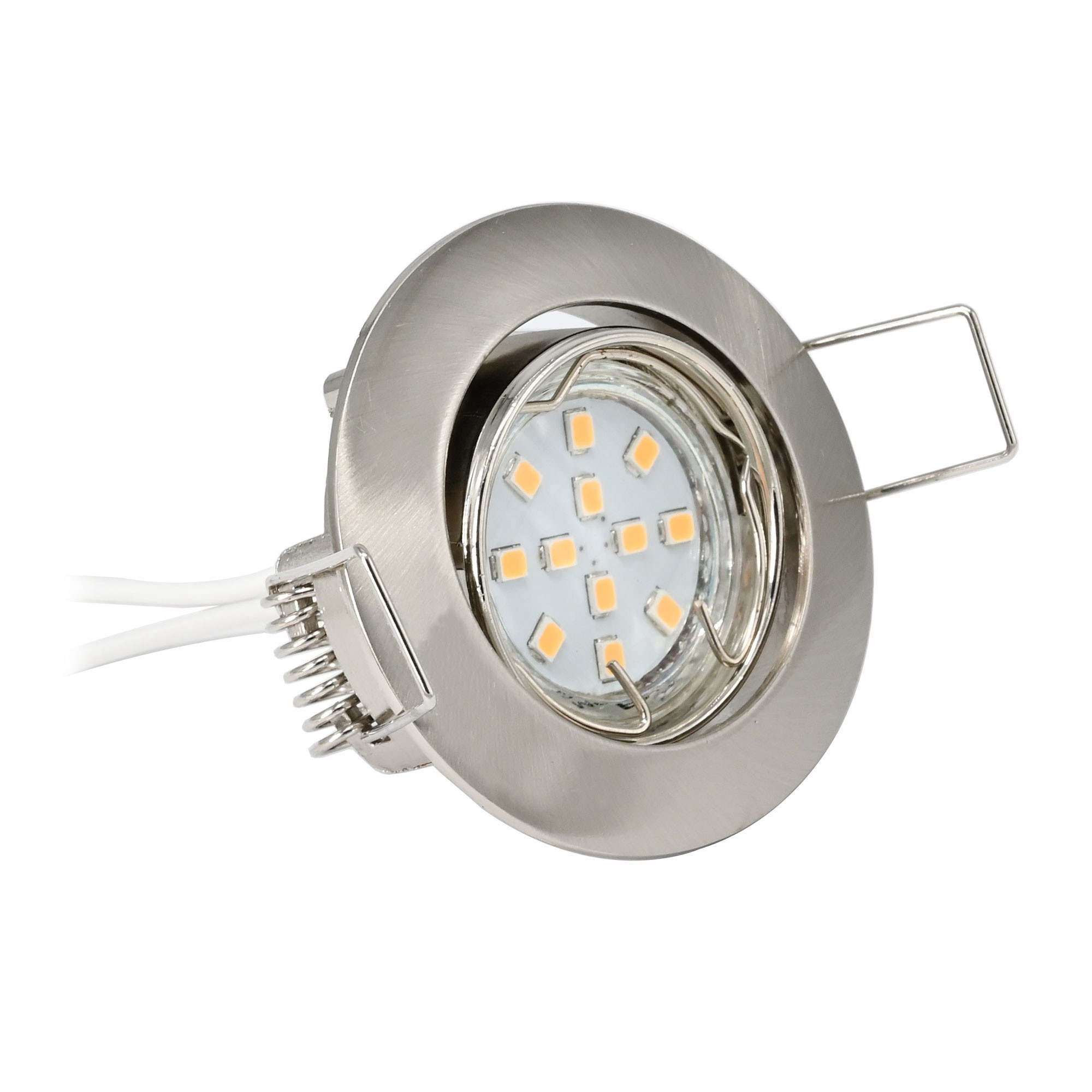 Set di faretti da incasso a LED incl. lampadina 2W, WW, 12V DC, G4, fissaggio rapido, alluminio, orientabile Set di faretti da incasso a LED incl. lampadina 2W, WW, 12V DC, G4, fissaggio rapido, alluminio, orientabile