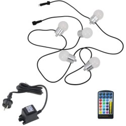 Set di 1 catena luminosa a globo LED RGB+WW con alimentatore impermeabile a 12VAC e telecomando Set di 1 catena luminosa a globo LED RGB+WW con alimentatore impermeabile a 12VAC e telecomando