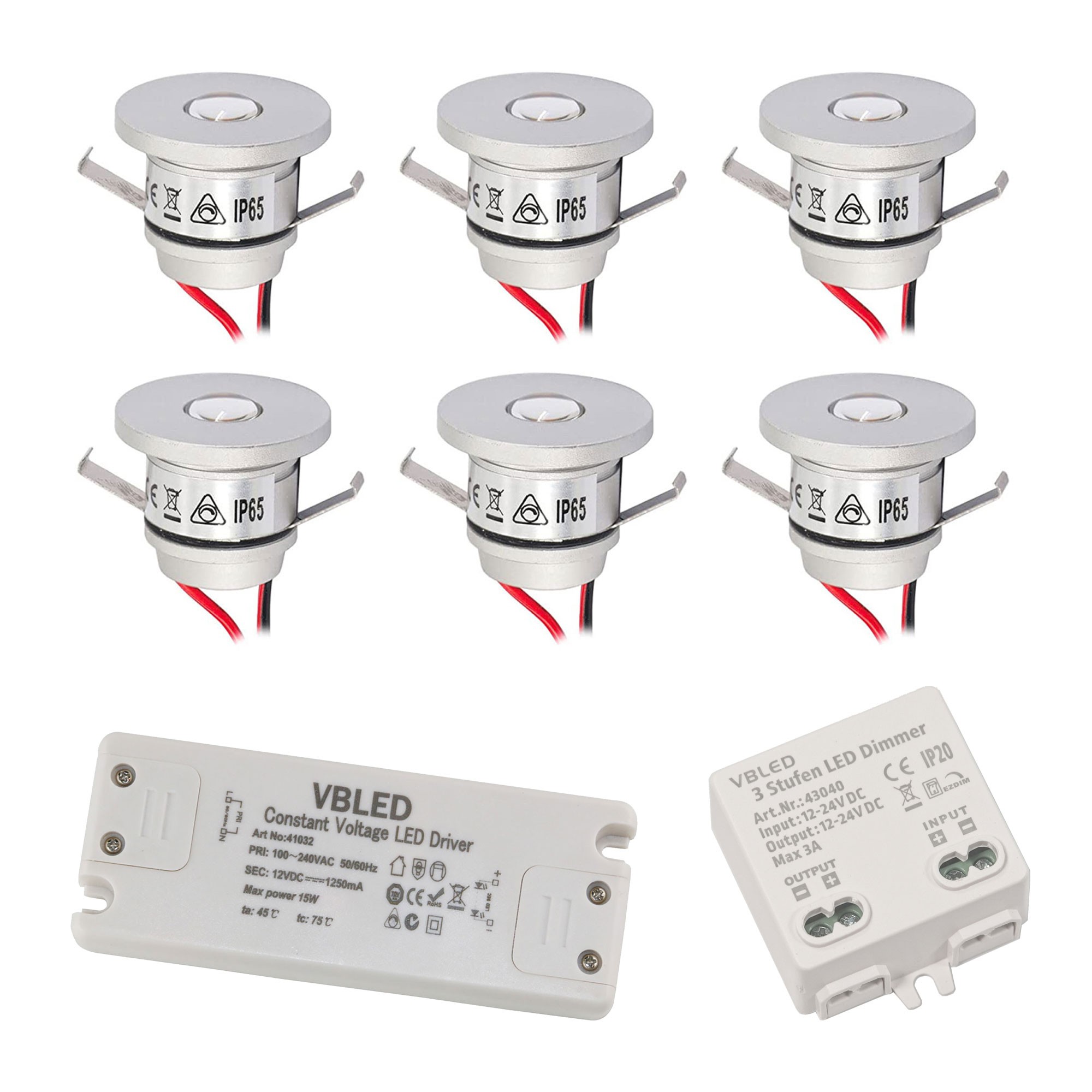 6er EZDIM Set 1W Mini Recessed Spot IP65 Warm White Incl.12W LED Transformer 6er EZDIM Set 1W Mini Recessed Spot IP65 Warm White Incl.12W LED Transformer