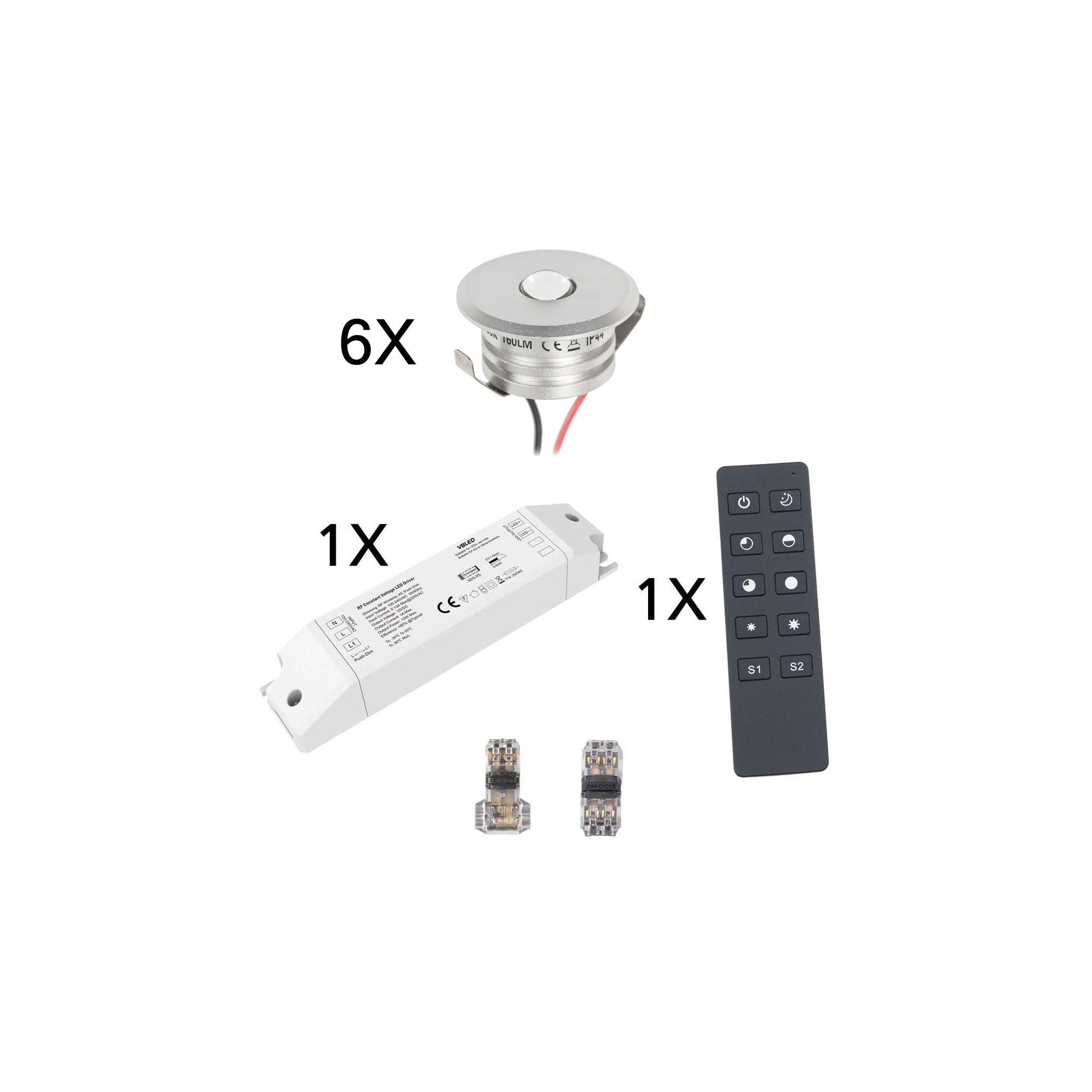 6er Funk Set 3W Mini-Einbauspot Einbaustrahler warmweiß IP44 12V DC Inkl.LED Trafo und Verbinder 6er Funk Set 3W Mini-Einbauspot Einbaustrahler warmweiß IP44 12V DC Inkl.LED Trafo und Verbinder
