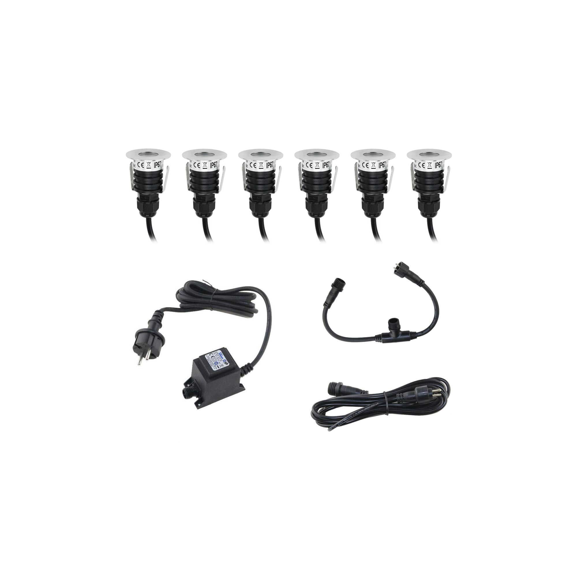 Mini LED vloerinbouwarmatuur 6-delig KIT - Rond - incl. transformator & kabel Mini LED vloerinbouwarmatuur 6-delig KIT - Rond - incl. transformator & kabel