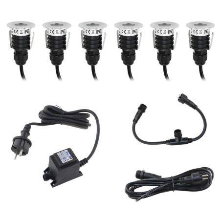 Mini LED luminaria empotrable de suelo KIT de 6 piezas - Redonda - incl. transformador y cable