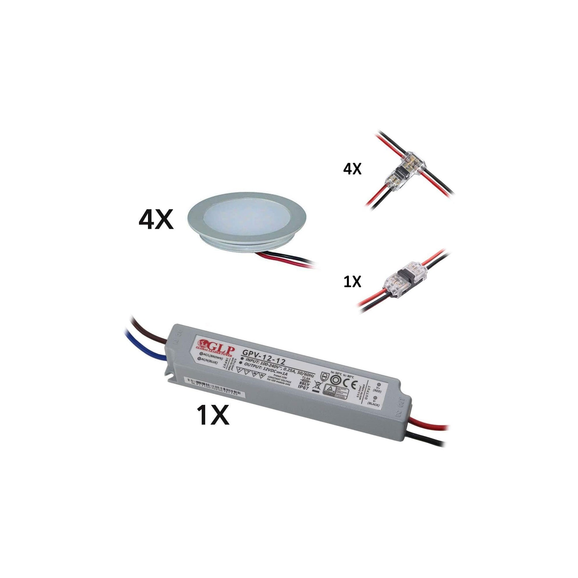 Juego de 4 luminarias empotrables en el techo Aluminio extraplano blanco cálido