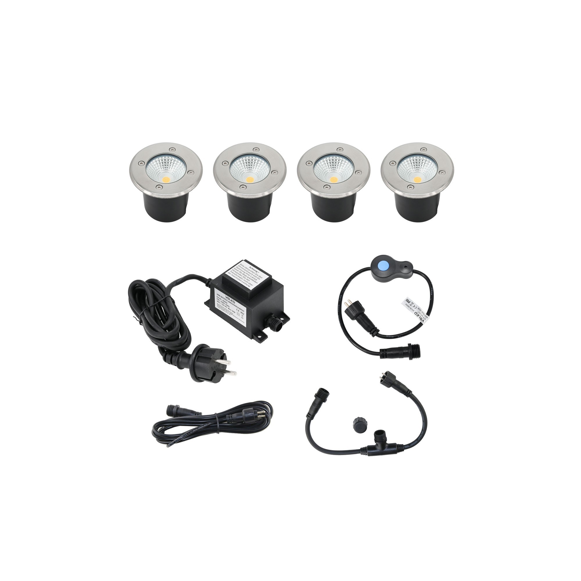 Set van 4 "EZDIM" inbouw vloerspots warm wit 6W 12V AC/DC Set van 4 "EZDIM" inbouw vloerspots warm wit 6W 12V AC/DC