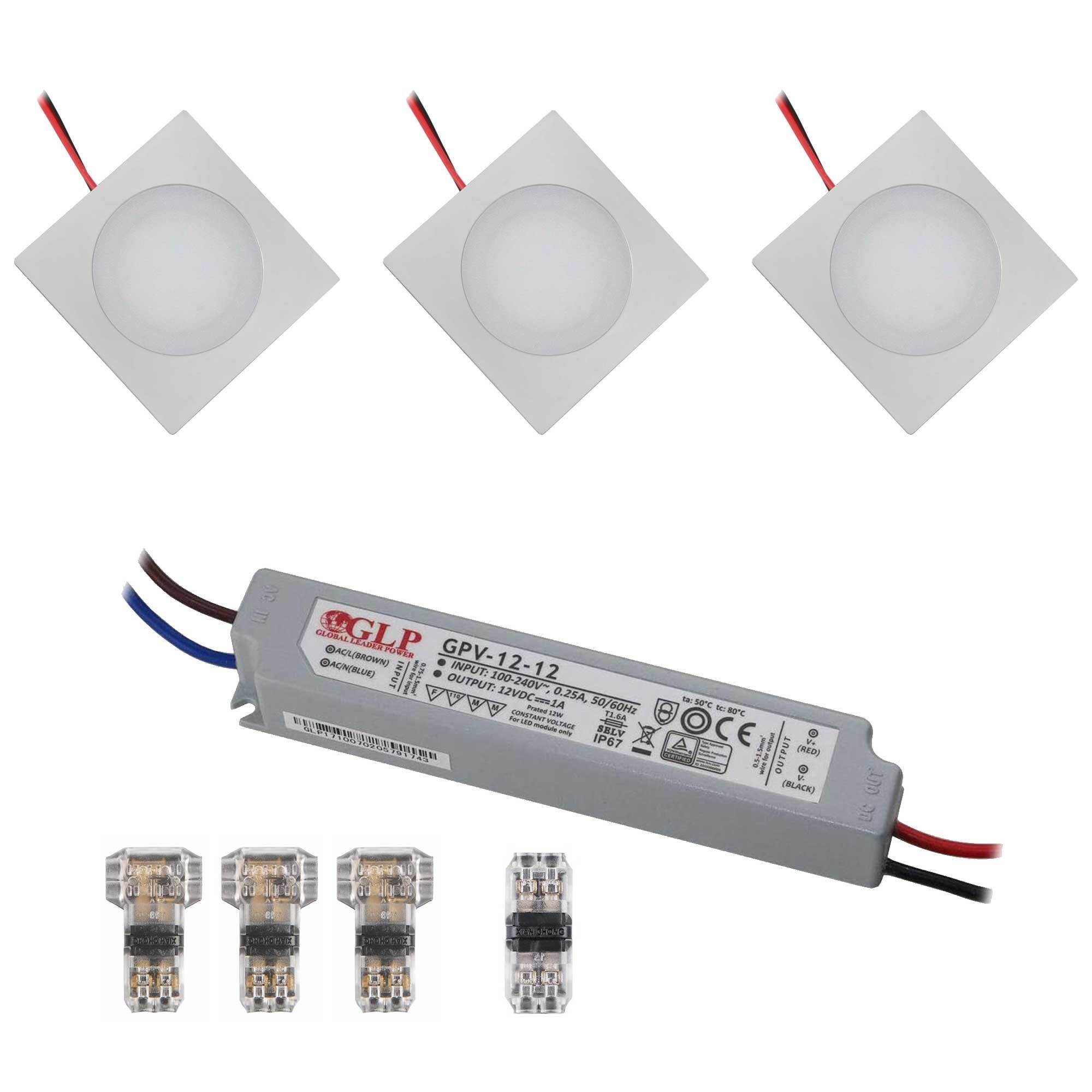 LED-Einbauleuchten slim 3000K - 12VDC 0,9W - ultraflach eckig LED-Einbauleuchten slim 3000K - 12VDC 0,9W - ultraflach eckig