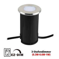 3er Set LED Bodeneinbauleuchte aus Edelstahl, Rund, 12V, 3-Stufendimmer(0.3W-0.6W-1W) 3er Set LED Bodeneinbauleuchte aus Edelstahl, Rund, 12V, 3-Stufendimmer(0.3W-0.6W-1W)