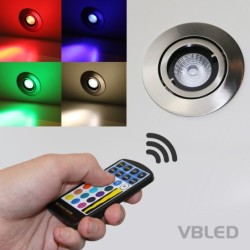 Einbaustrahler Set mit 7W RGB+W LED Leuchtmittel und Einbaurahmen in silber Optik gebürstet rund Einbaustrahler Set mit 7W RGB+W LED Leuchtmittel und Einbaurahmen in silber Optik gebürstet rund